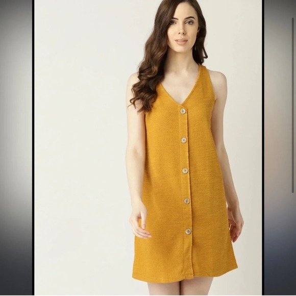Mango Mustard Knit Mini Dress | Size M (6) | NWT | Button-Front Sundress - Picture 2 of 12
